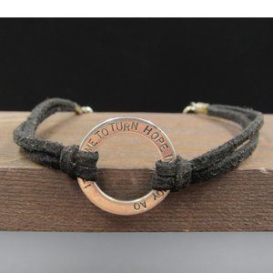 8" Sterling Silver & Cord Its Time To Turn Hope Into Joy Bracelet Vintage